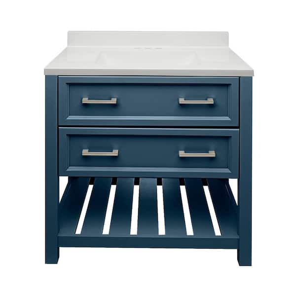 Amluxx Milan 31 in. W x 22 in. D x 36 in. H Bath Vanity in Navy Blue with Cultured Marble Vanity Top in White with Backsplash