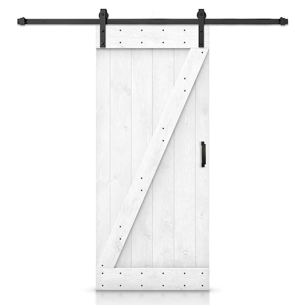 CALHOME 24 in. x 84 in. Z Series White Stained Solid Knotty Pine Wood Interior Sliding Barn Door with Hardware Kit and Handle