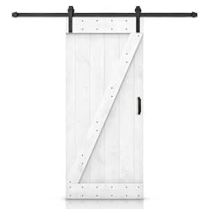 30 in. x 84 in. Z Series White Stained Solid Knotty Pine Wood Interior Sliding Barn Door with Hardware Kit and Handle