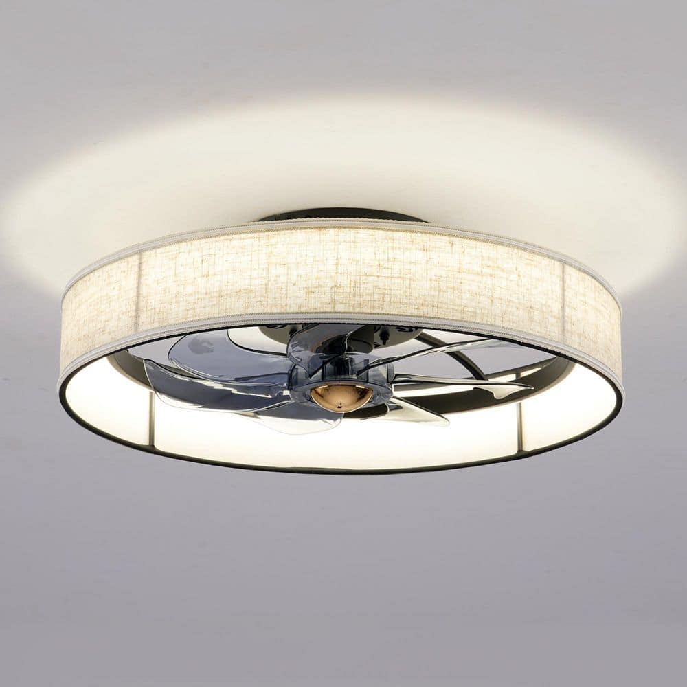 20 in. Smart White Low Profile Standard Flush Mount Fabric Caged Ceiling Fan with Dimmable LED Light and Remote Control price history on PriceWatchPro