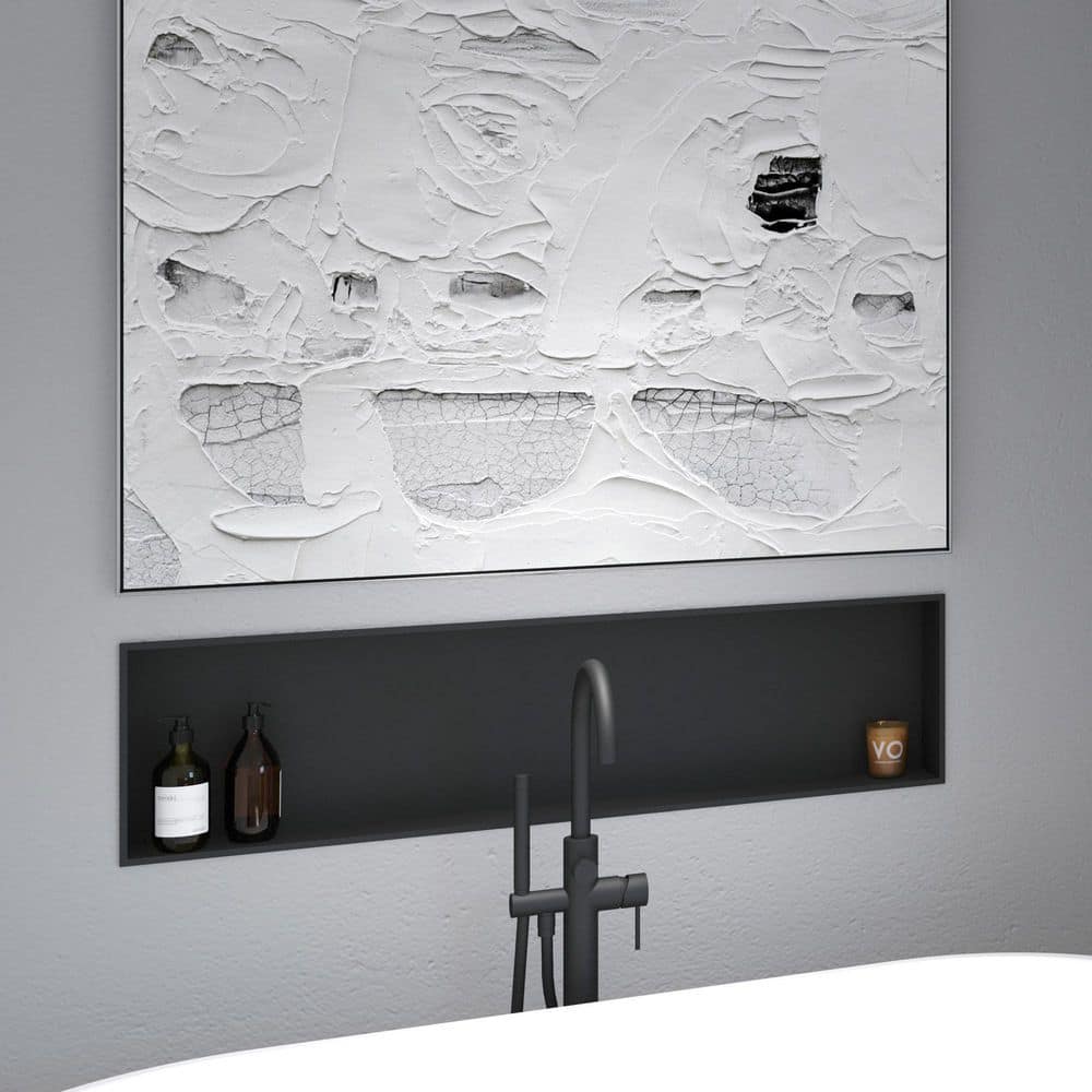 48" Matte Black Steel Recessed Shower Shelf