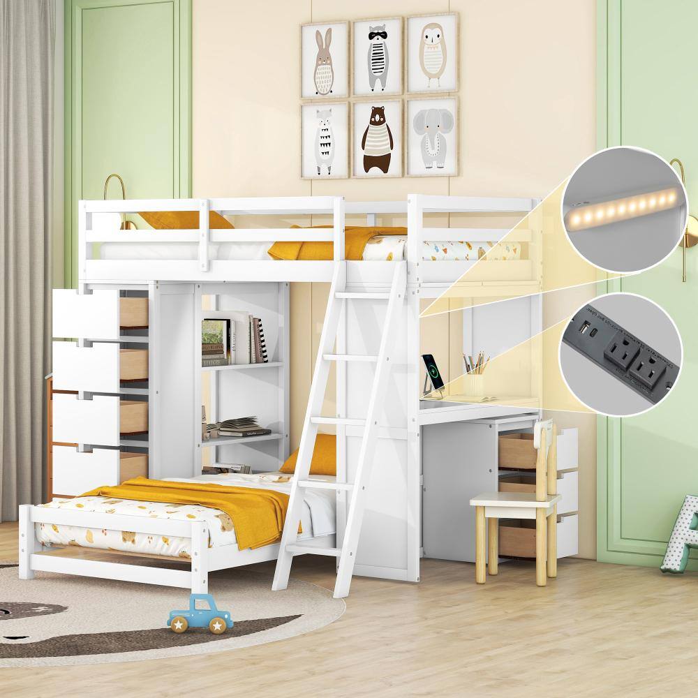 White Twin over Twin Bunk Bed with LED Light and USB Ports price history on PriceWatchPro