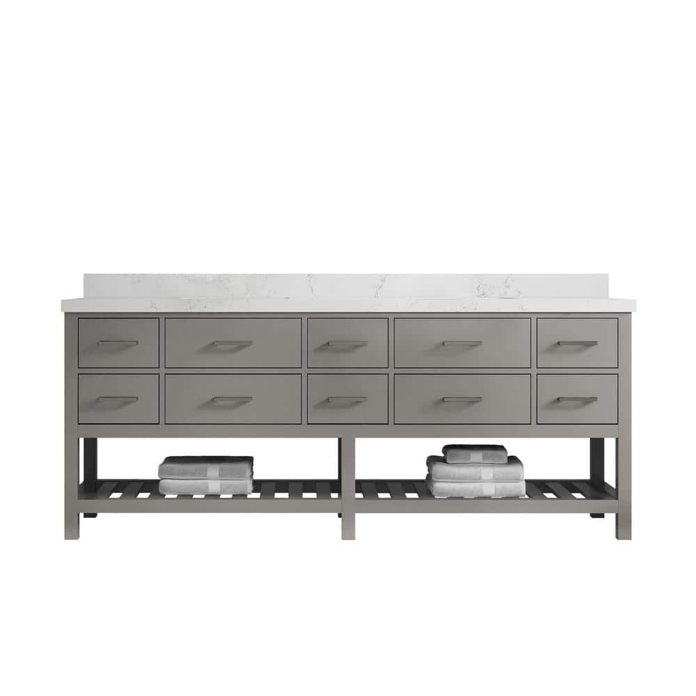 Parker 84 in. Double Sink Freestanding White Bath Vanity with Regular Empira White Qt. Top Unassembled price history on PriceWatchPro