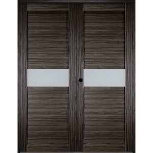 Edna 72 in. x 79.375 in. Right Hand Active Frosted Glass Gray Oak Finished Wood Composite Double Prehung French Door