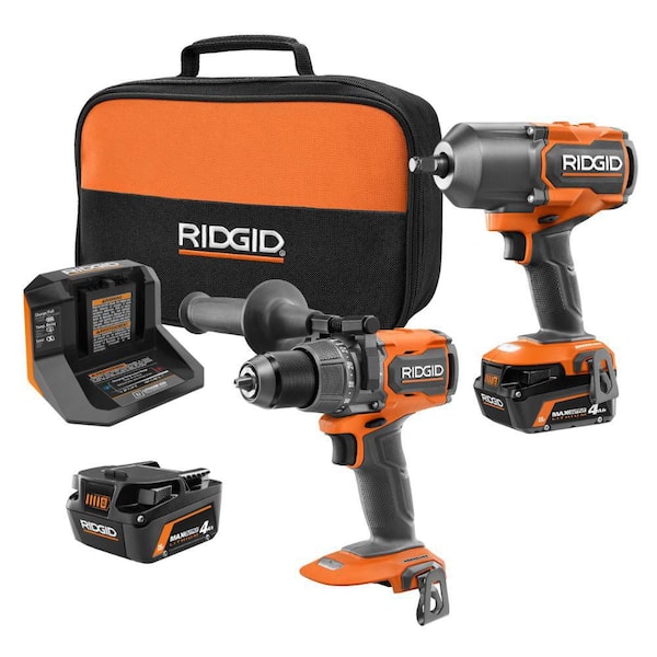 18V Brushless Cordless 4-Mode 1/2 in. Impact Wrench Kit w/ (2) 4.0 Ah Batteries, Charger, & 1/2 in. Hammer Drill
