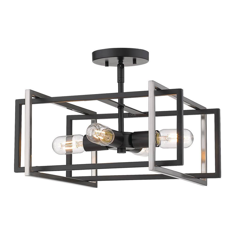 Tribeca 16'' Black Geometric Open-Cage Indoor/Outdoor Semi-Flush Light