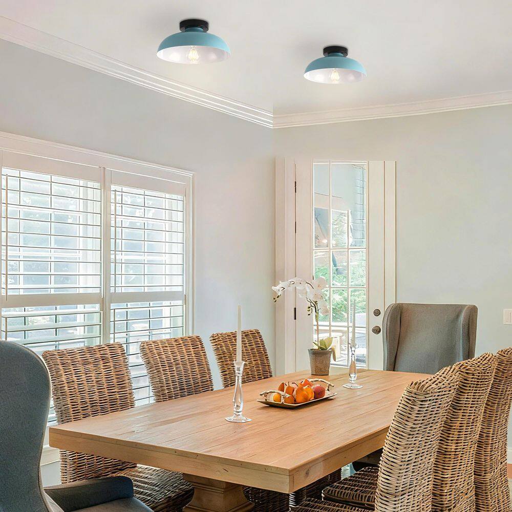 2-Pack 11.8 in. 1-Light Teal/White Industrial Semi-Flush Mount with Metal Dome Shade price history on PriceWatchPro