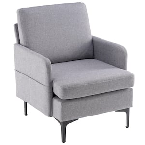 27 in. Mid-Century Modern Light Gray Linen Arm Chair