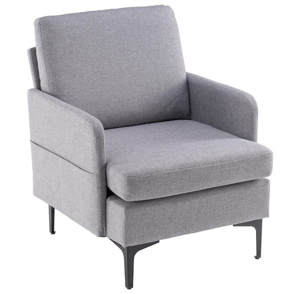 Karl home 27 in. Mid-Century Modern Light Gray Linen Arm Chair