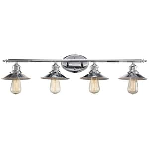 Griswald 34 in. 4-Light Polished Chrome Bathroom Vanity Light Fixture with Metal Shades