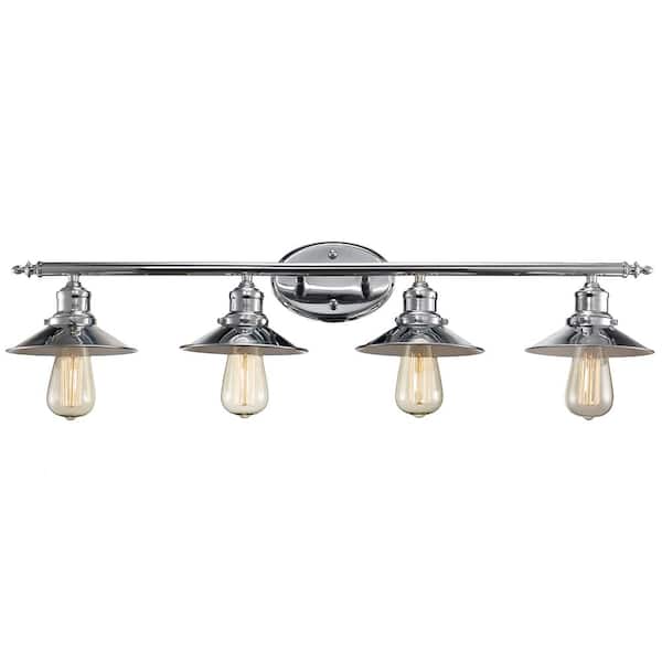 Bel Air Lighting Griswald 34 in. 4-Light Polished Chrome Bathroom Vanity Light Fixture with Metal Shades
