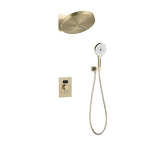 Single Handle 3-Spray Shower Faucet 4.76 GPM with Anti Scald Swing Showerhead Thermostatic Shower System in Brushed Gold