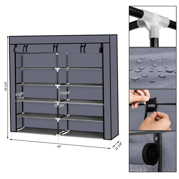 45.28 H 36-Pair 1-Tier Gray Fabric Shoe Rack