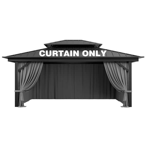 WNP 12 ft. x 16 ft. Universal Outdoor Privacy Curtains, Gazebo Curtain Replacement with Zipper Grey (4-Side Curtain Only)