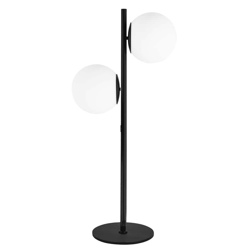 Matte Black 22" Table Lamp with White Glass Globes