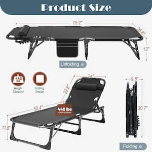 Folding Camping Cot for Adults, Adjustable 4-Position Reclining Folding Chaise Lounge Chair, Folding Guest Bed,Dark blue