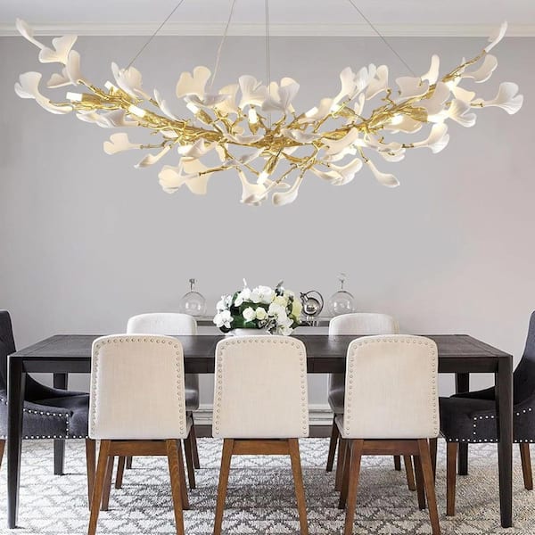 16Light 55 in.Dimmable Tree Branches Ginkgo Chandelier,Gold Modern Chandelier for Dining Room,Living Room,Kitchen Island