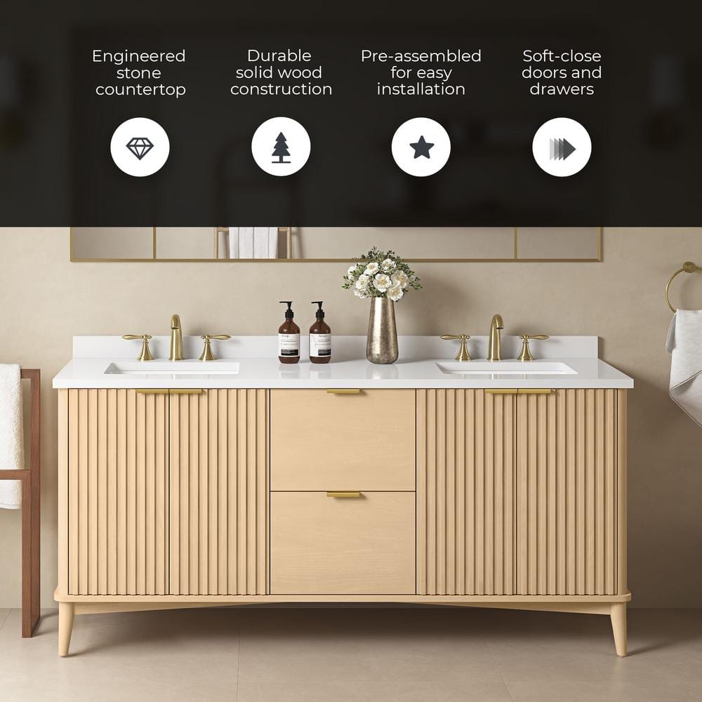 Gabi 72-Inch Rustic Ash Double Sink Vanity with White Stone Top