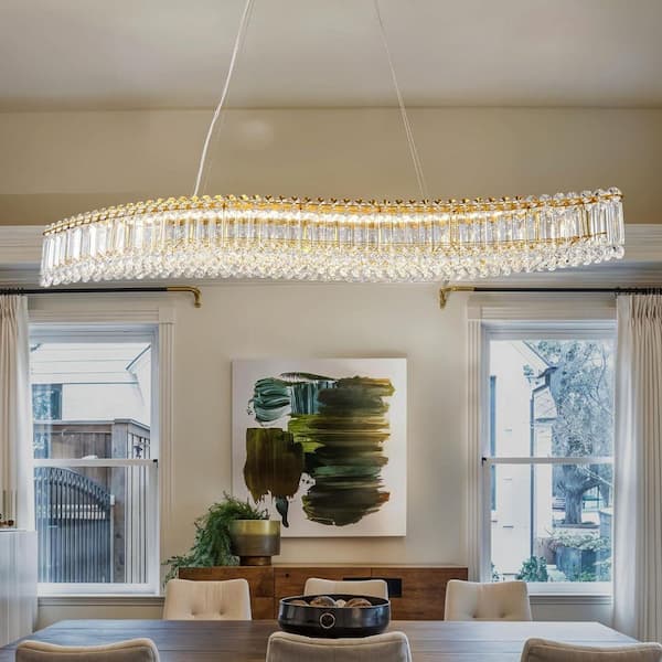 47.2 in. 1-Light Integrated LED Gold Modern Chandelier, Luxury K9 Crystal Chandelier for Living Room, Dining Room