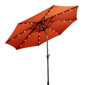 10 ft. Steel Market Solar LED Lighted Tilt Patio Umbrella in Orange