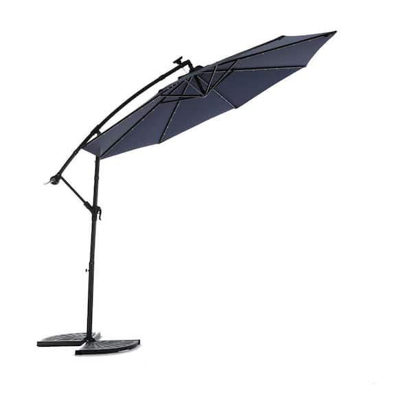 SOTEN RUGGED TABLET LLC 10 ft. Solar LED Offset Hanging Market Patio Umbrella in Navy Blue
