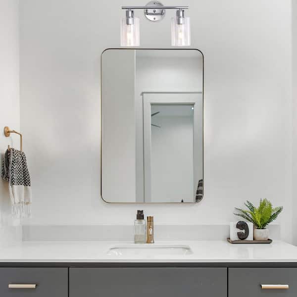 14.56 in 2-Light Brushed Nickel Vanity Light w/ Clear Glass Shade for Mirror Kitchen Living Room Hallway Cabinet Porch