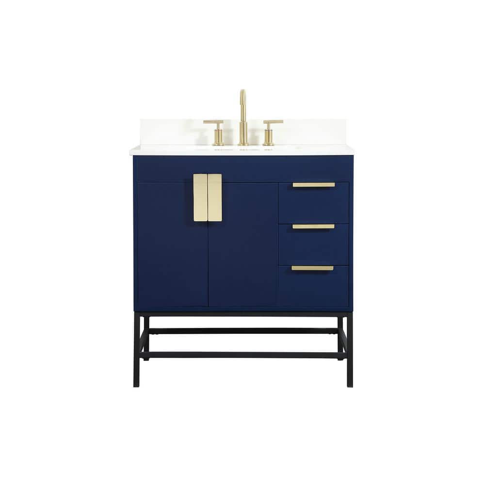 Simply Living 32 in. W x 22 in. D x 33.5 in. H Bath Vanity in Blue with Ivo