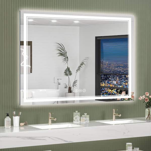 30 in. W x 40 in. H Rectangular Frameless LED Front Light And Backlit Anti-Fog Wall Mount Bathroom Vanity