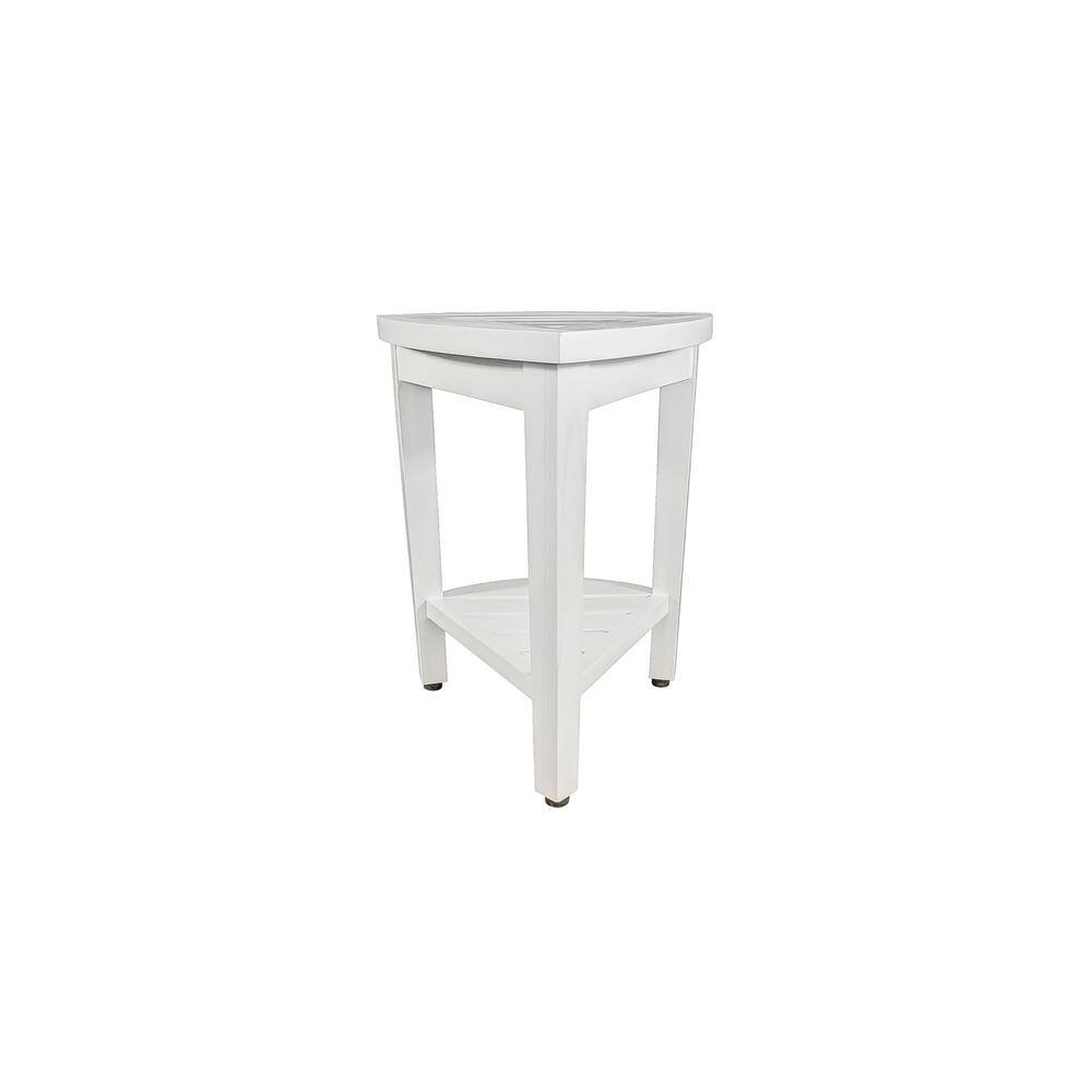 Adjustable White Teak Wood Corner Shower Bench with Shelf