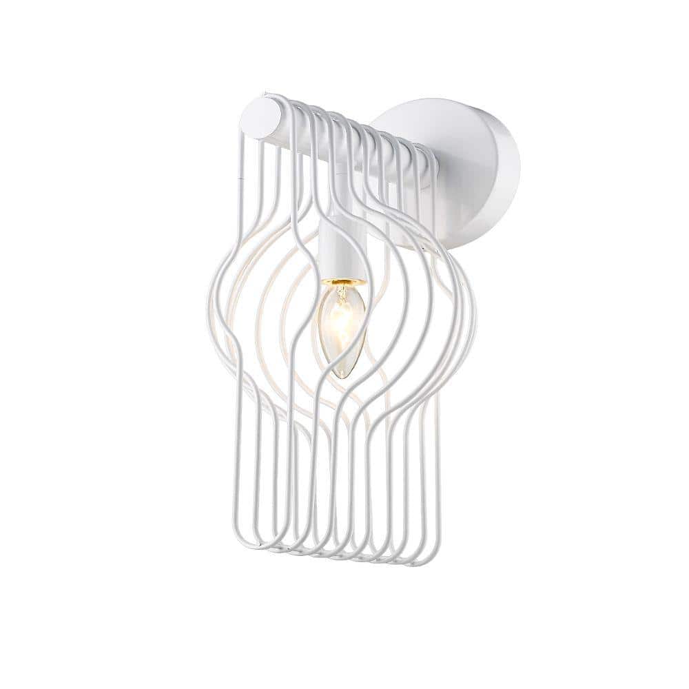 Contour 7 in. 1-Light White Wall Sconce Light with Gloss White Steel Shade 
