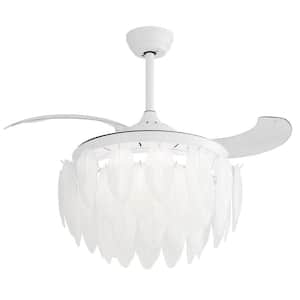 42 in. Smart Indoor White Low Profile Feather Crystal Ceiling Fan with Integrated LED Light, DC Motor, Reversible Blade