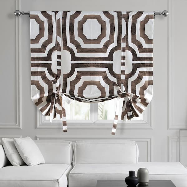 Exclusive Fabrics & Furnishings Mecca Brown Printed Cotton Rod Pocket Room Darkening Tie-Up Window Shade - 46 in. W x 63 in. L (1 Panel)