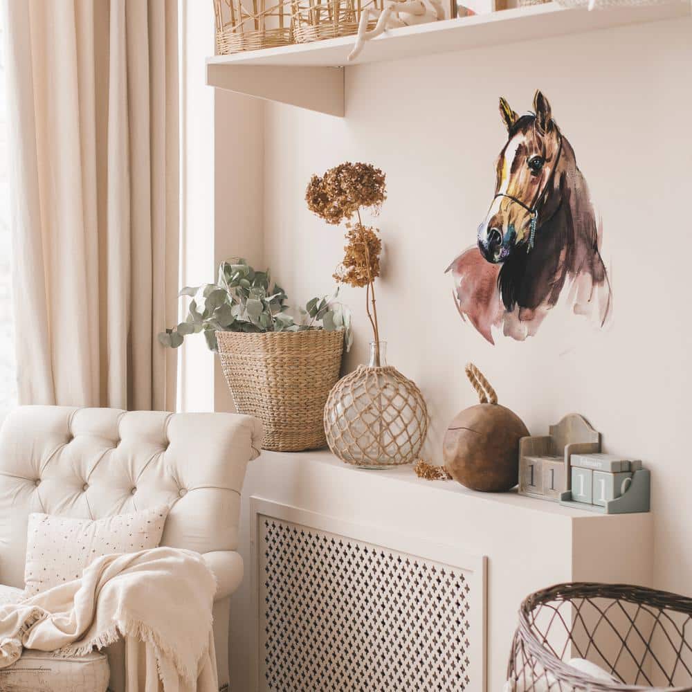 Watercolor Wild Horses Peel and Stick Giant Wall Decals in Brown and Yellow