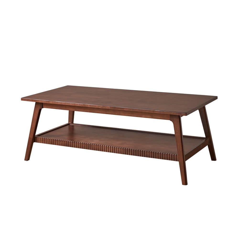 Mid-Century Modern 47.2 in. Walnut Rectangle Wood Coffee Table with Shelves, Storage and Solid Wood Legs