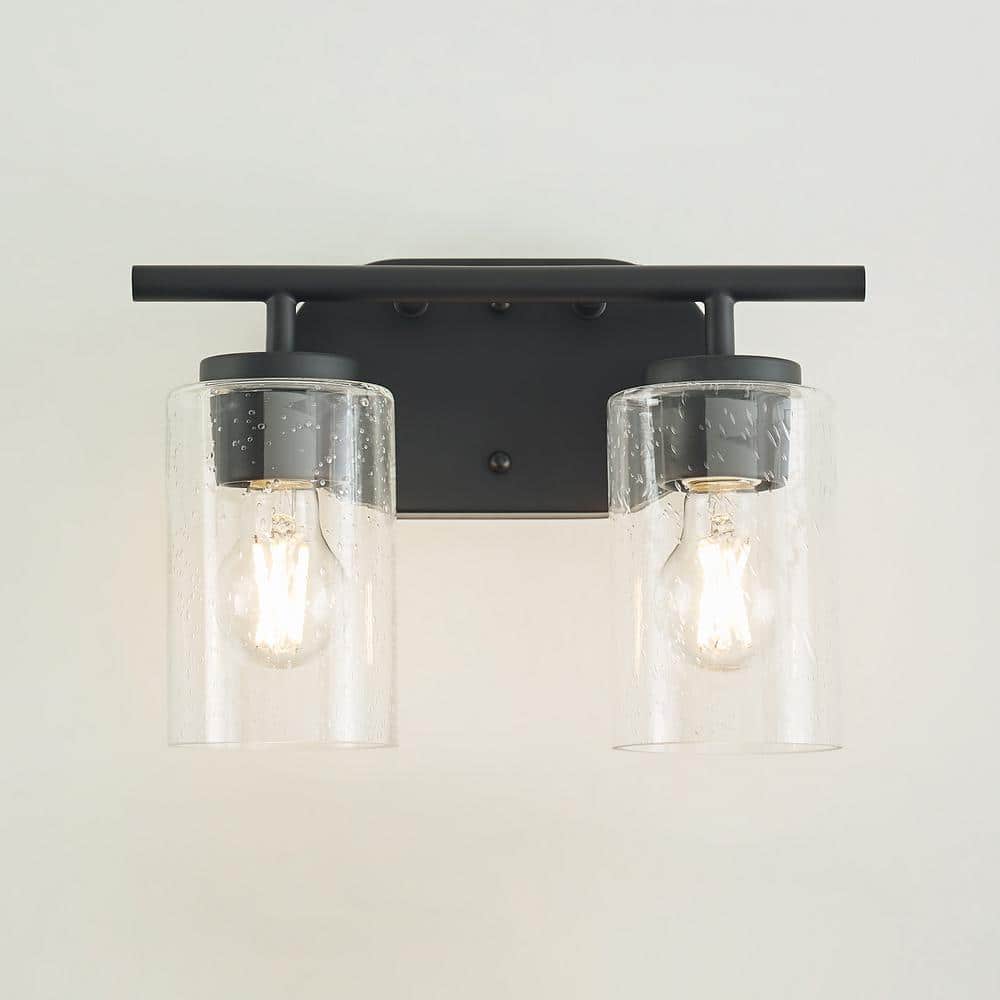 Oslo Midnight Black 2-Light Vanity with Clear Seeded Glass