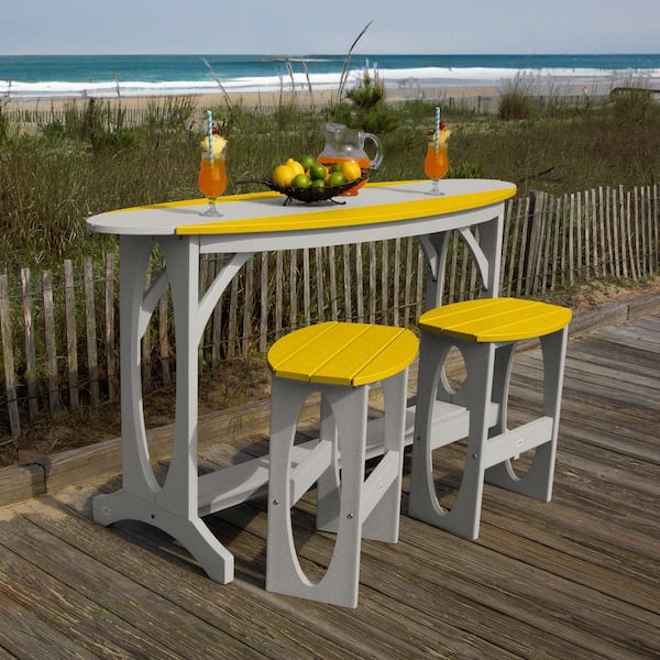 Highwood Shoreline Cove Gray/Sunbeam Yellow 3-Piece Recycled Plastic Bar Height Balcony Set