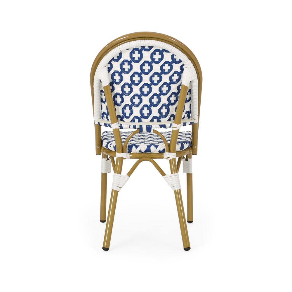 Blue and White Bamboo Print Outdoor Bistro Chair Set