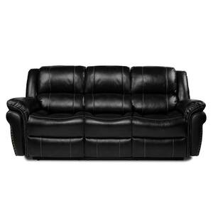 Sofas 80.97 in. W Solid Black Big and Tall Luxury Furniture Breathing Leather 3 Seats Sofa with Slope Arm