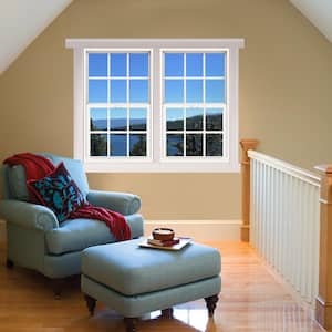 30 in. x 36 in. V-4500 Series White Single-Hung Vinyl Window with 6-Lite Colonial Grids/Grilles