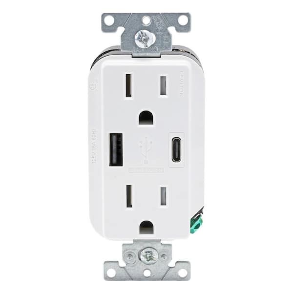 15 Amp Decora Type A and C USB Charger Tamper-Resistant Outlet, White AC1X3-BW