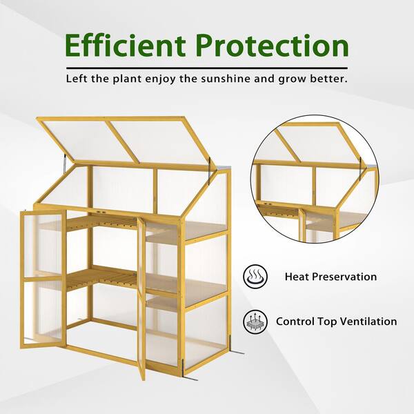 Unbranded - 53 in. W x 28 in. D x 54 in. H Outdoor Polycarbonate Pine Wood Greenhouse Garden Shed Cold Frame Greenhouse for Plants