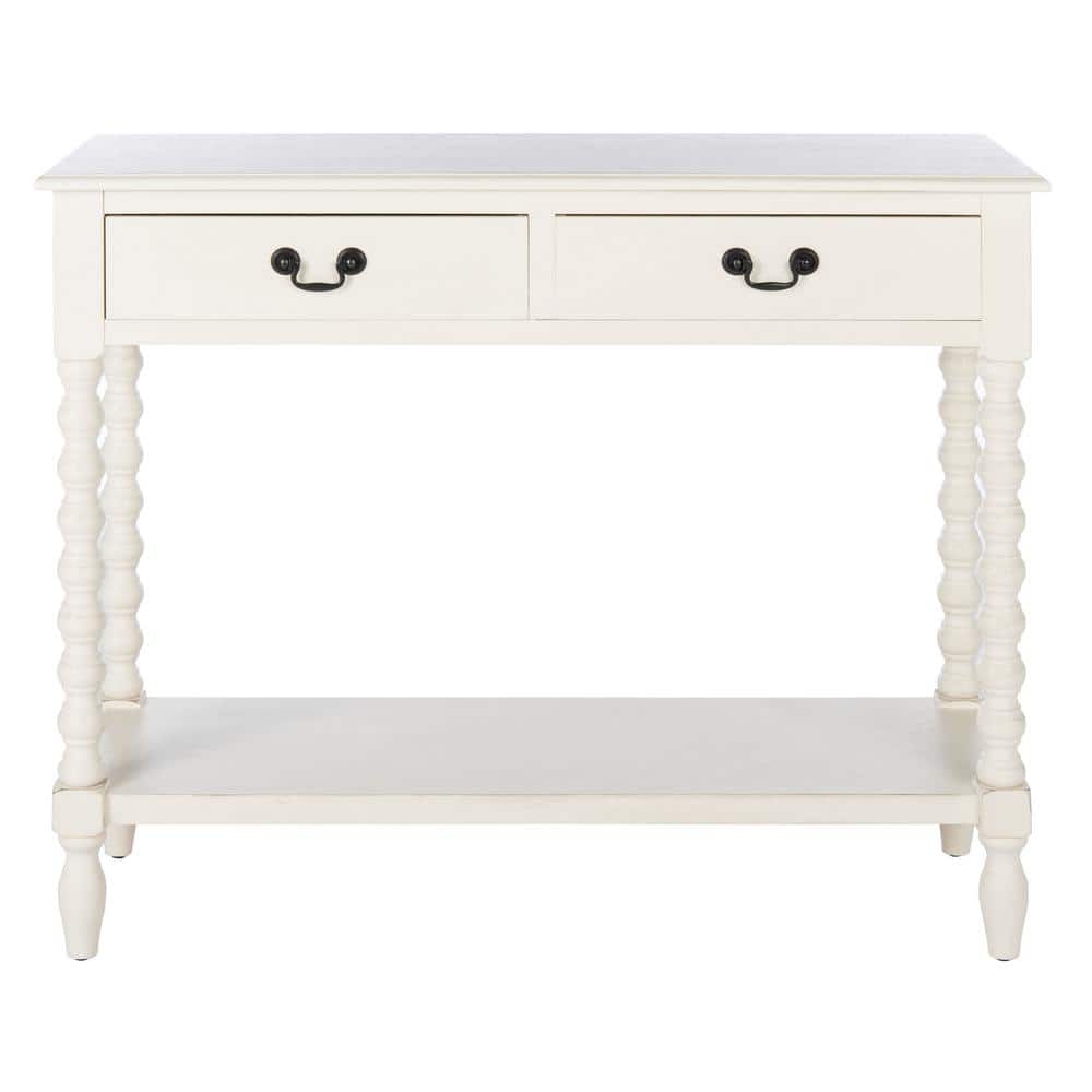 Athena Distressed White Wood 2-Drawer Hallway Table
