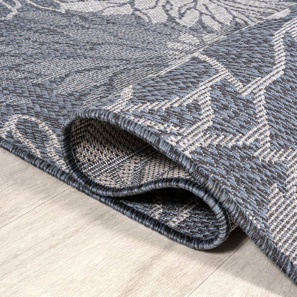 3' x 5' Navy and Gray Synthetic Floral Indoor/Outdoor Area Rug