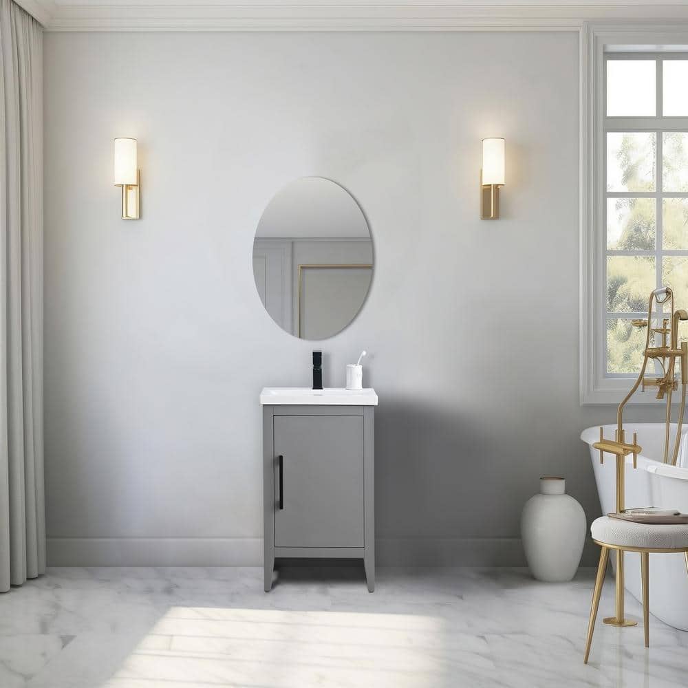 Cashmere Gray Single Bathroom Vanity with Ceramic Top and Matte Black Hardware
