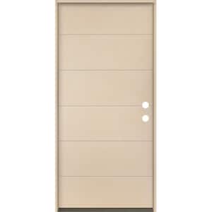 TETON Modern 36 in. x 80 in. Left-Hand/Inswing 6-Grid Solid Panel Unfinished Fiberglass Prehung Front Door