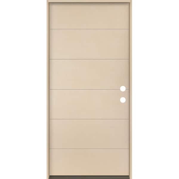 Krosswood Doors TETON Modern 36 in. x 80 in. Left-Hand/Inswing 6-Grid Solid Panel Unfinished Fiberglass Prehung Front Door