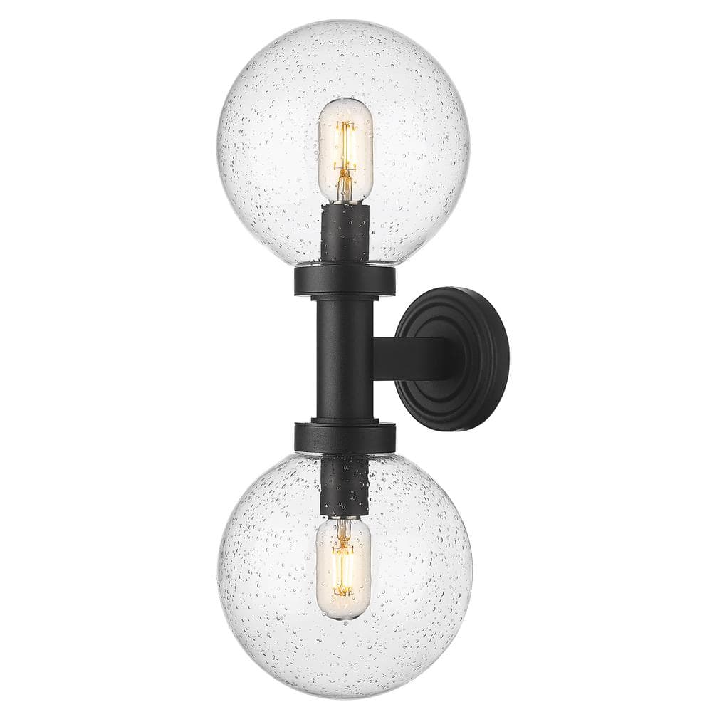 Laurent 2-Light Black Hardwired Cylinder Outdoor Wall Scone