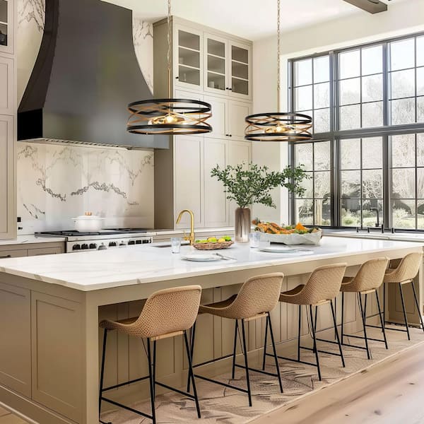 LNC Transitional 3-Light Black and Dark Gold Island Chandelier