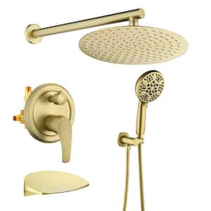 AUE Single-Handle 7-Spray 10 in. Round High Pressure Shower Faucet in Brushed Gold (Valve Included)