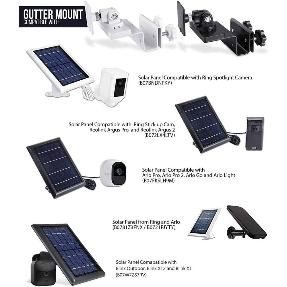 Universal Gutter Mount for Solar Panels and Security Cams, White